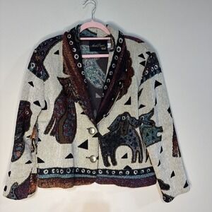 LAUREL BURCH by Silverado Dog Boho Woven Tapestry Crop Jacket Size Medium